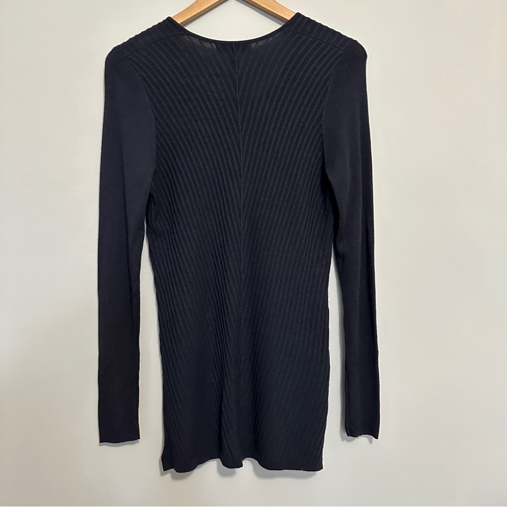 E3 by Etcetera Navy Ribbed V-Neck Tunic Sweater Silk Blend Women’s Size Small - Picture 5 of 8